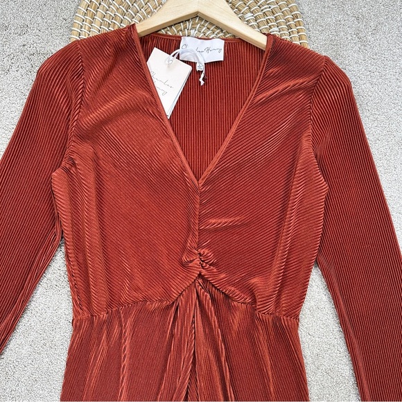 NWT Charles Henrey Women’s Gathered Long Sleeve A-Line Dress V-Neck Orange L - Picture 4 of 14